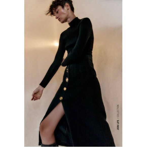 ZARA TEXTURED PENCIL SKIRT GOLD BUTTONS ZARA - Picture 4 of 11